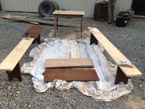 Given A Gift ~ Refinished picnic table benches and table with 8 leafs
